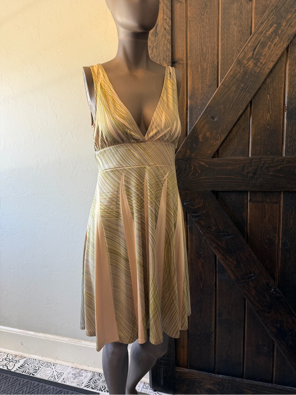 Y2K Vintage Forever 21 green and gold low cut mini dress satin with empire waist